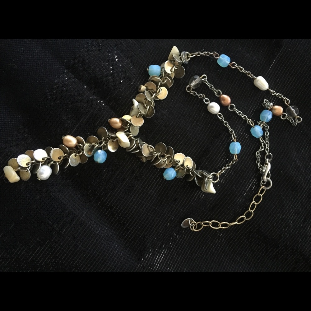 Brass pearl and turquoise necklace